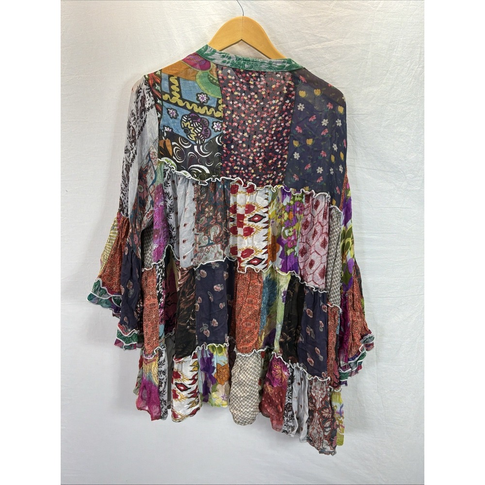 Young Threads Boho Hippie Gypsie Patchwork Tiered Tunic Sz XL Sheer Top Festival - Picture 4 of 8